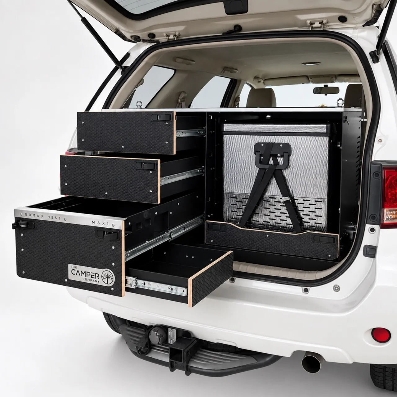 Nomad Nest MAXI camper storage unit, angled view showing full build